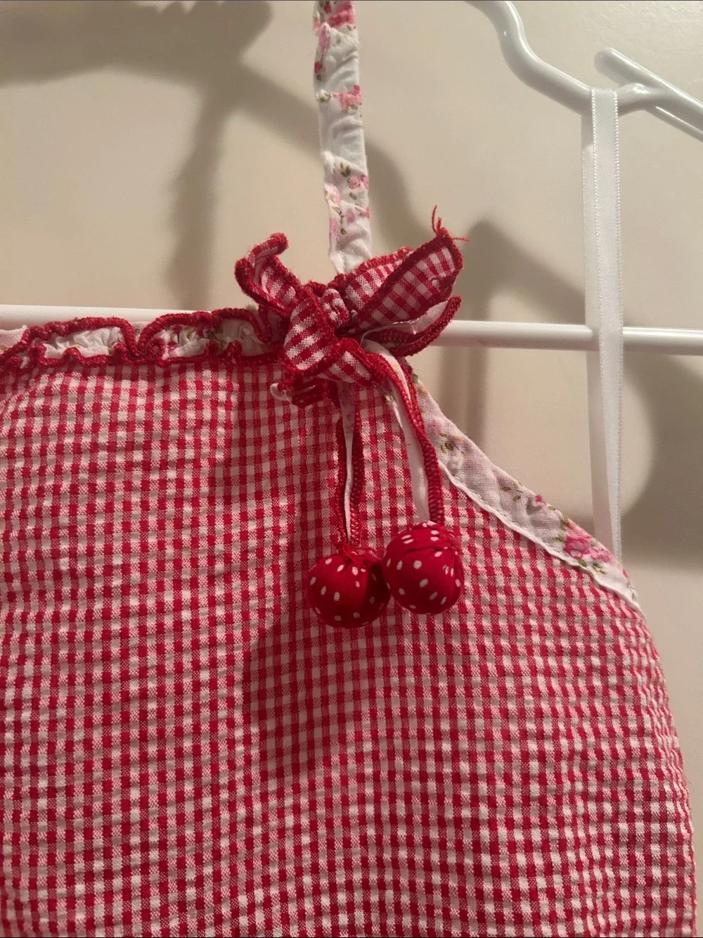 Kate Mack Patchwork Gingham Polka Dot Tiered Halter Sundress size 6 Red & White